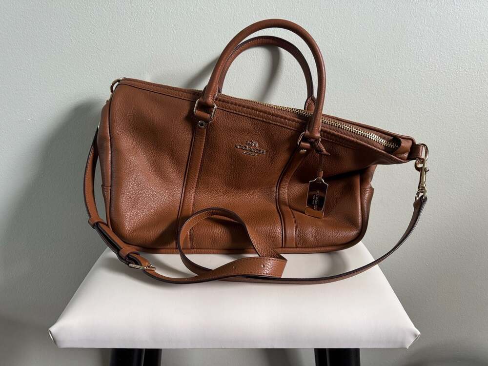 Coach Brooke Saddle Brown Pebbled Leather Satchel Crossbody Bag 15” w× 12” h × 4